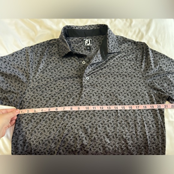 FootJoy Athletic Fit Beach Print Lisle Self Collar Golf Polo Gray and Black Sz M - Picture 7 of 10
